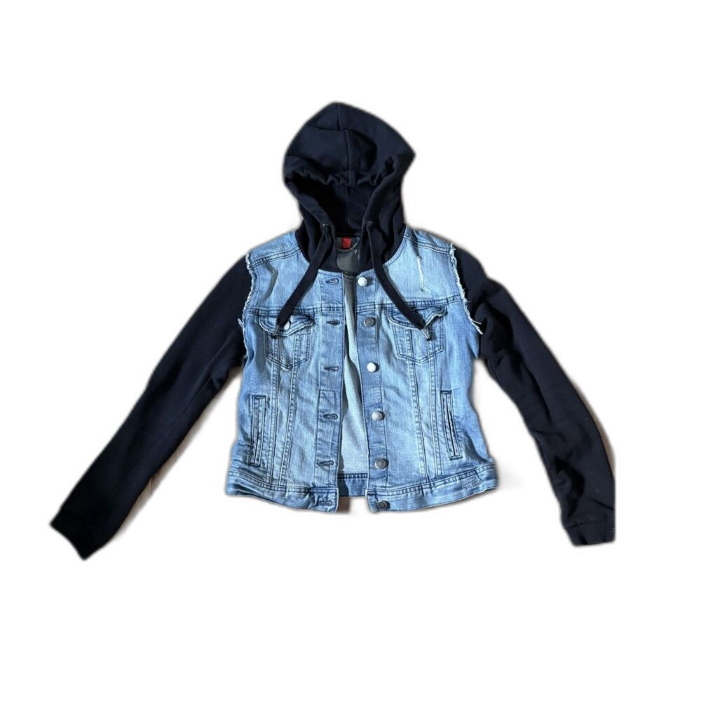 H&M Jean Jacket with Black Sleeve Hoodie- Fall/Autumn